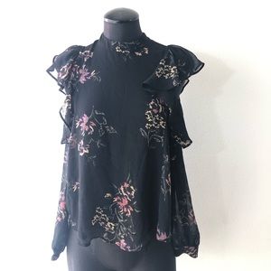 ASTR Small Black Floral Cold Shoulder Blouse